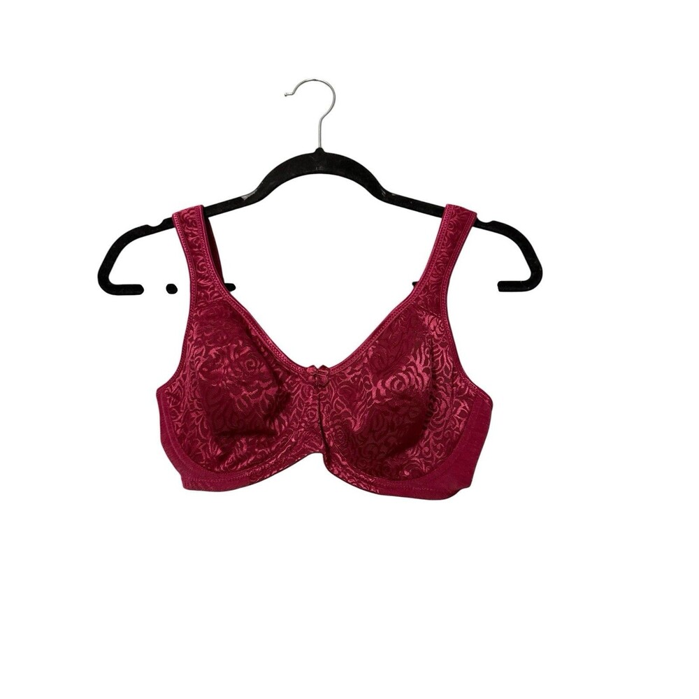 Breezies Bra 34D Burgundy Floral Underwire Full Coverage Unlined A260366